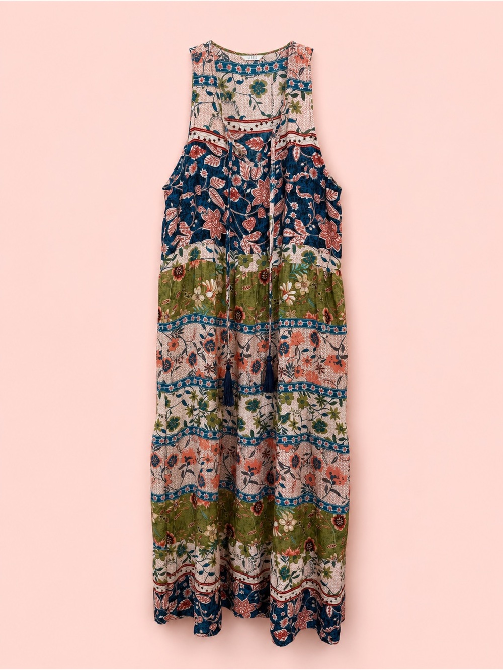 💙 Kaktus Boho Floral Sleeveless Midi Dress Size Large